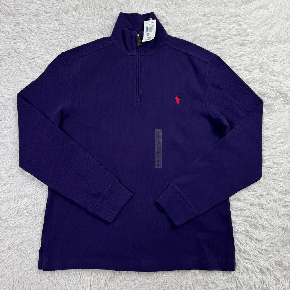 NWT Polo Ralph Lauren Sweater Mens Small Purple 1/4 Zip Mock Neck Knit Pony S